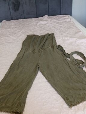 Women's Olive Wide-Leg Strapless Jumpsuit